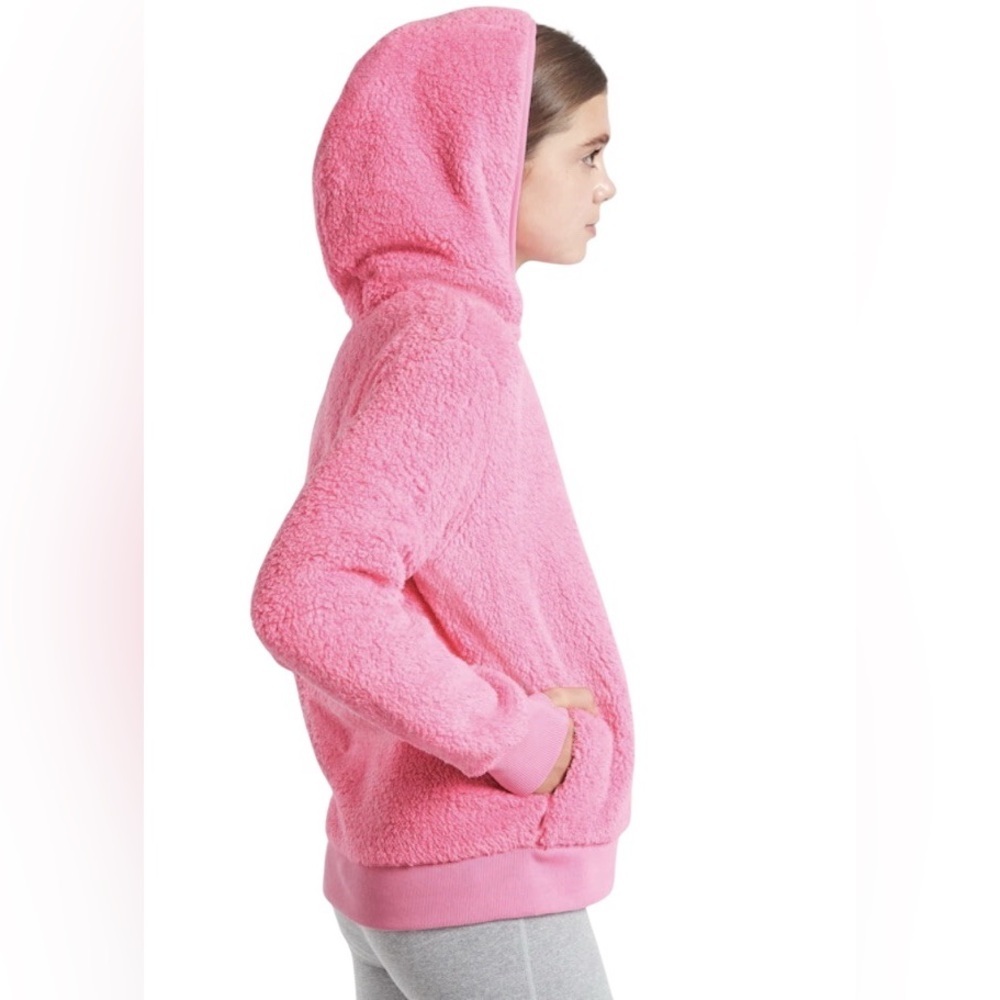 Athleta Girl Pink Sherpa Hoodie Pullover Cozy Barbiecore Coquette Size L 12